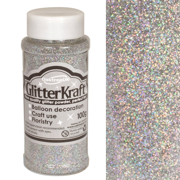 GLITTER KRAFT FINE GLITTER HOLOGRAPIC SILVER 100g BOTTLE