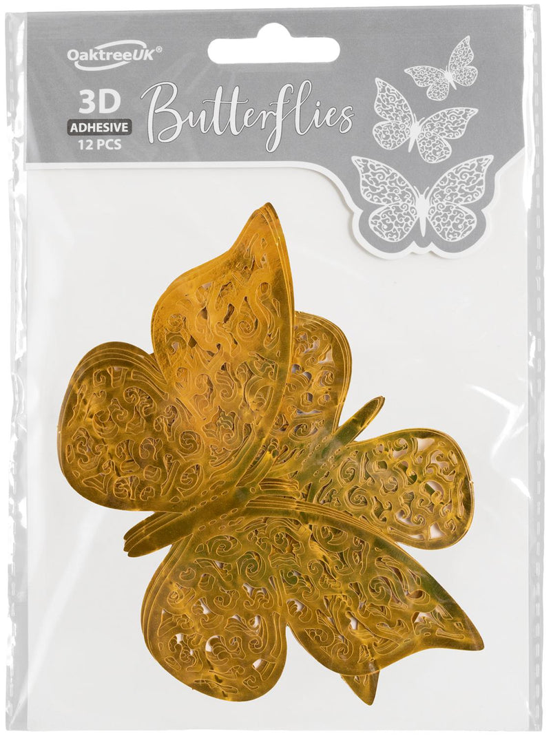 3D ADHESIVE BUTTERFLIES GOLD (12 PIECES PER PACK)