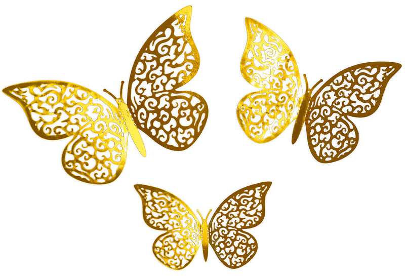 3D ADHESIVE BUTTERFLIES GOLD (12 PIECES PER PACK)