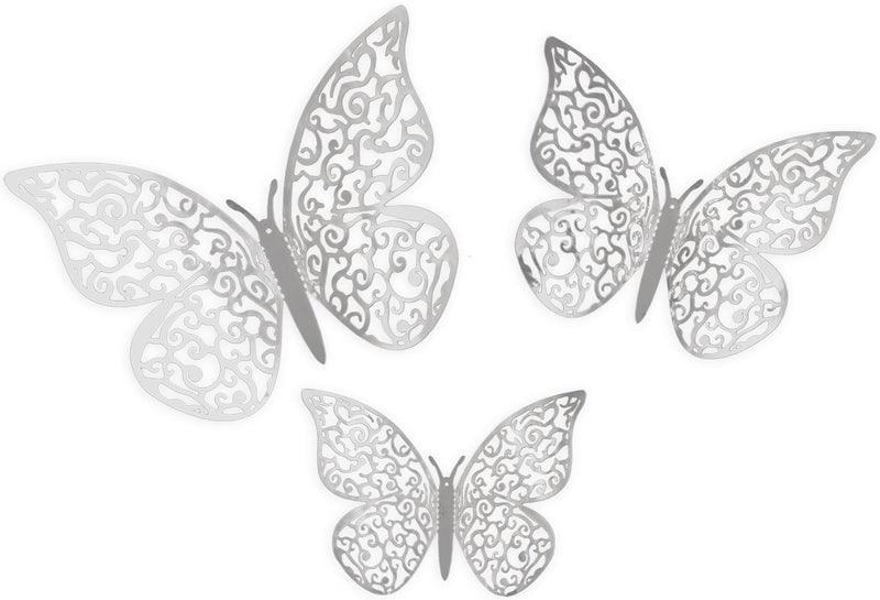 3D ADHESIVE BUTTERFLIES SILVER (12 PIECES PER PACK)