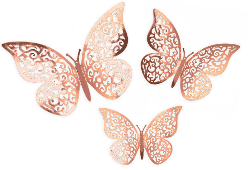 3D ADHESIVE BUTTERFLIES ROSE GOLD (12 PIECES PER PACK)