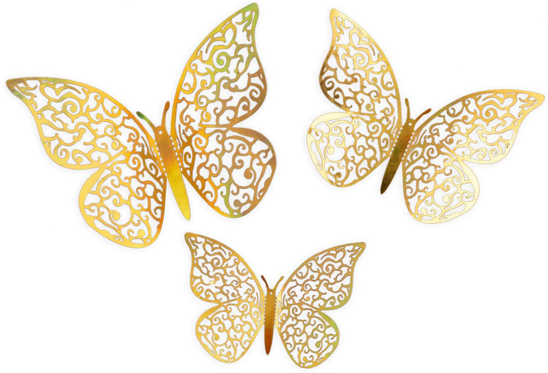 3D ADHESIVE BUTTERFLIES IRIDESCENT GOLD (12 PIECES PER PACK)