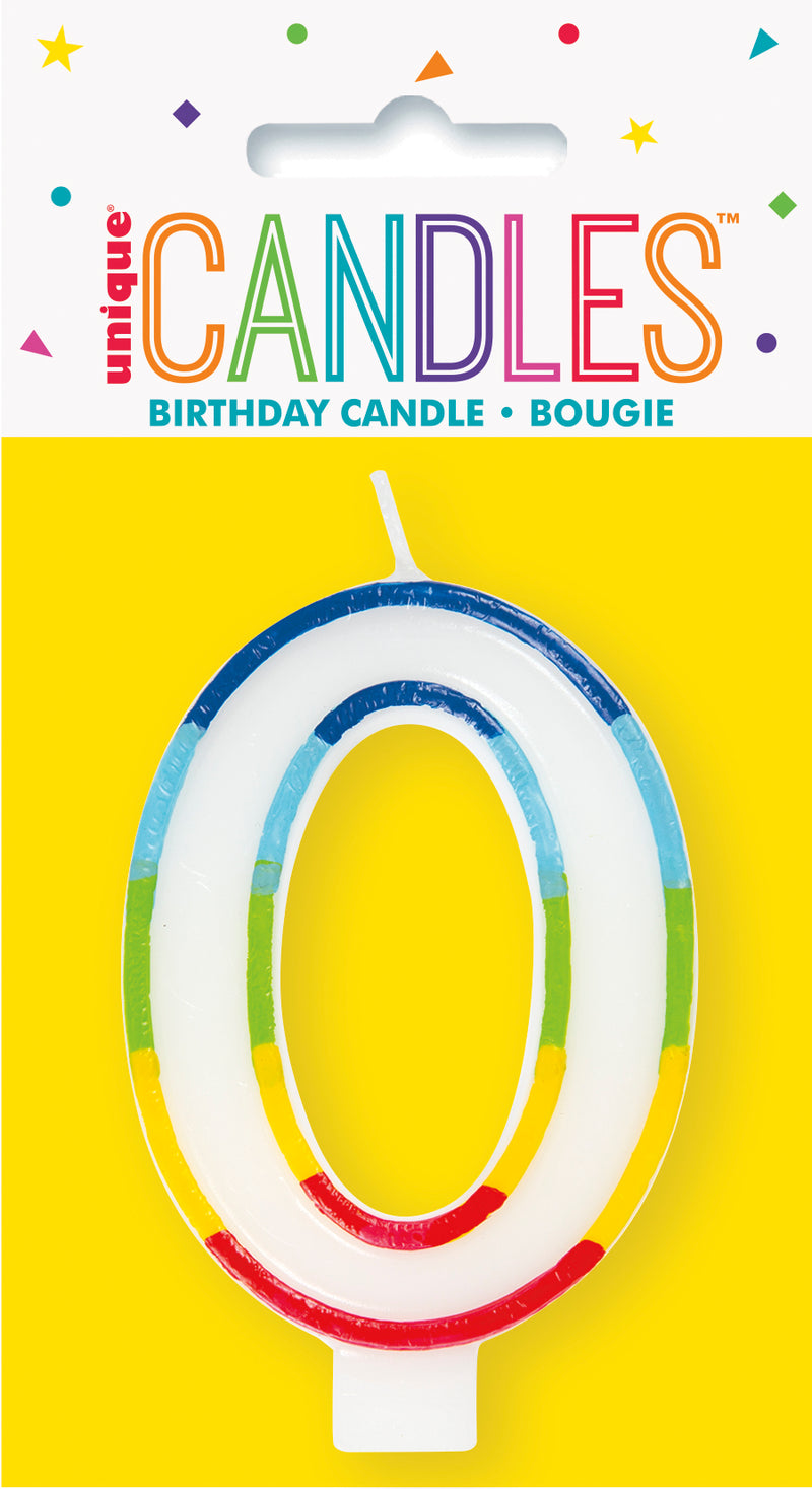 CANDLE: RAINBOW POLKA DOTS BORDER NUMBER 0 BIRTHDAY CANDLE