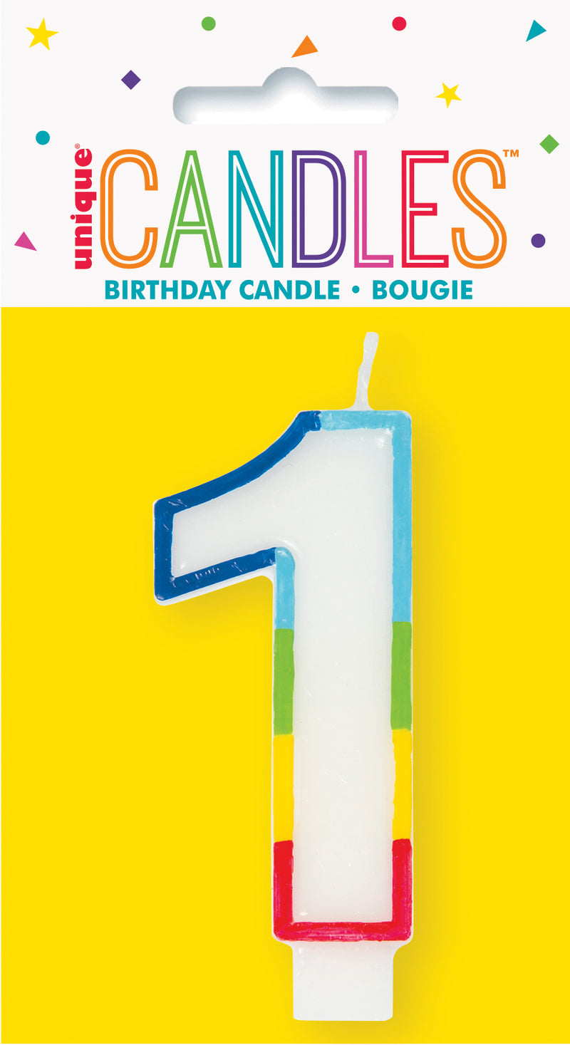 CANDLE: RAINBOW POLKA DOTS BORDER NUMBER 1 BIRTHDAY CANDLE