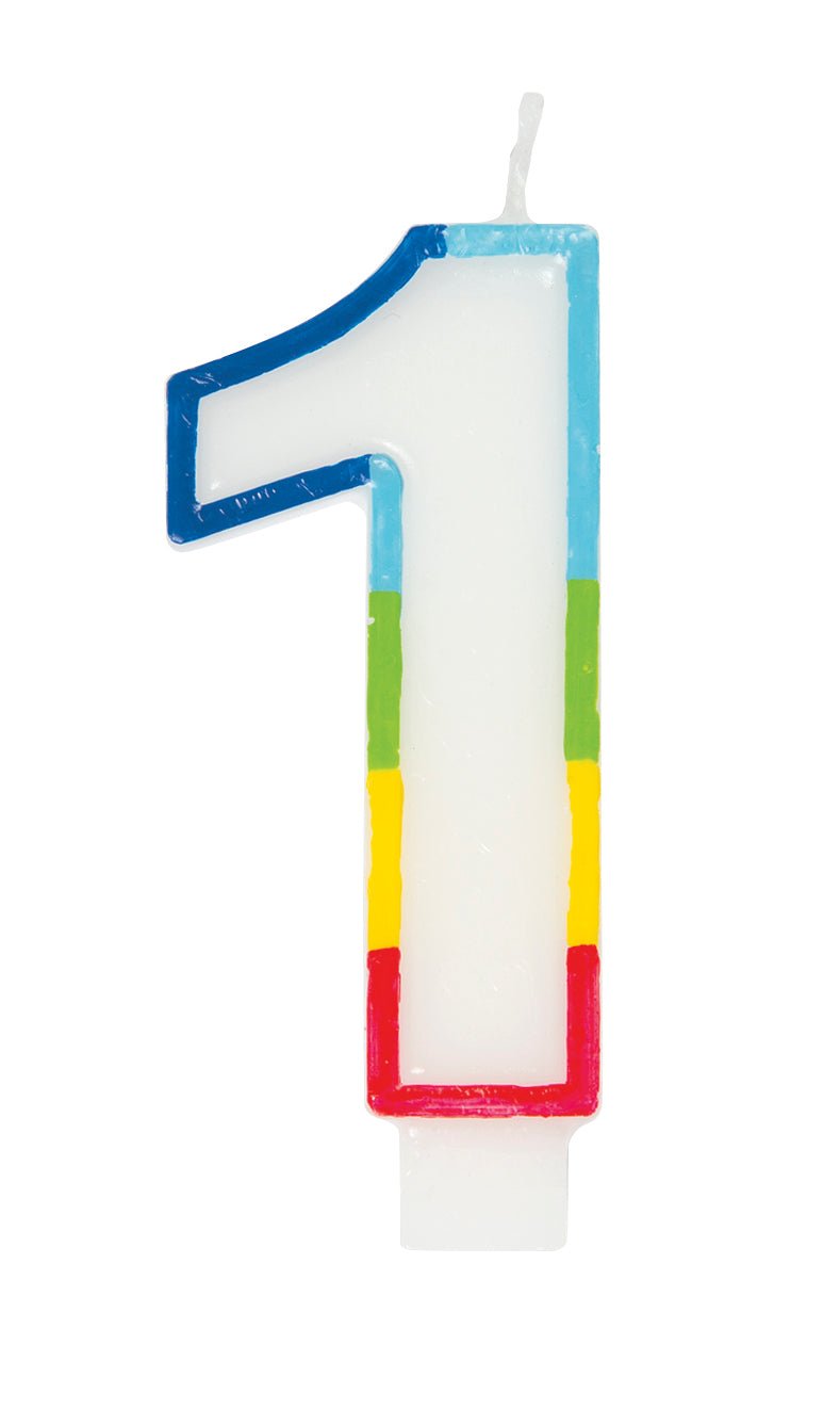 CANDLE: RAINBOW POLKA DOTS BORDER NUMBER 1 BIRTHDAY CANDLE