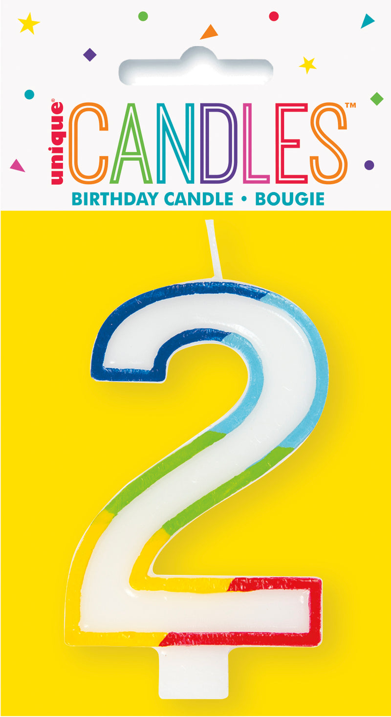 CANDLE: RAINBOW POLKA DOTS BORDER NUMBER 2 BIRTHDAY CANDLE