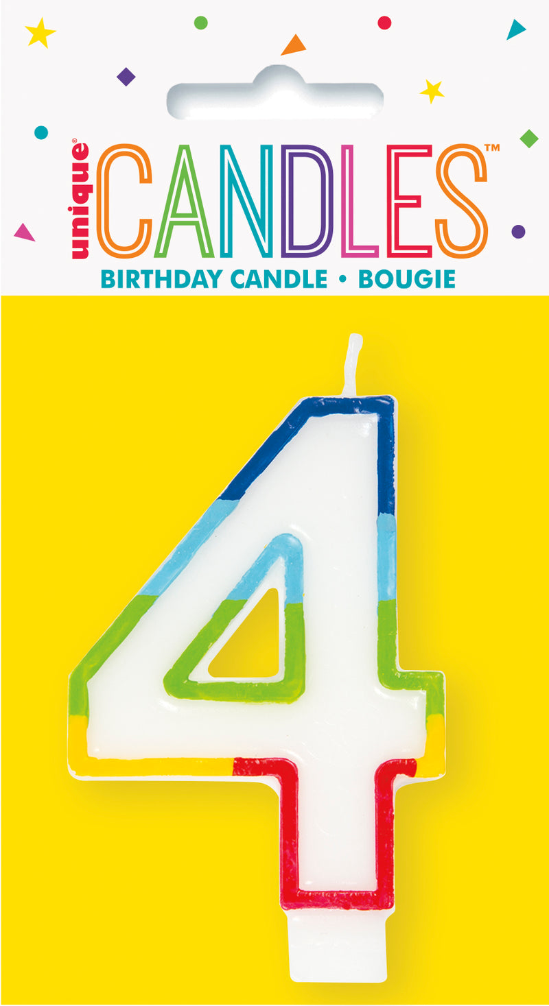 CANDLE: RAINBOW POLKA DOTS BORDER NUMBER 4 BIRTHDAY CANDLE