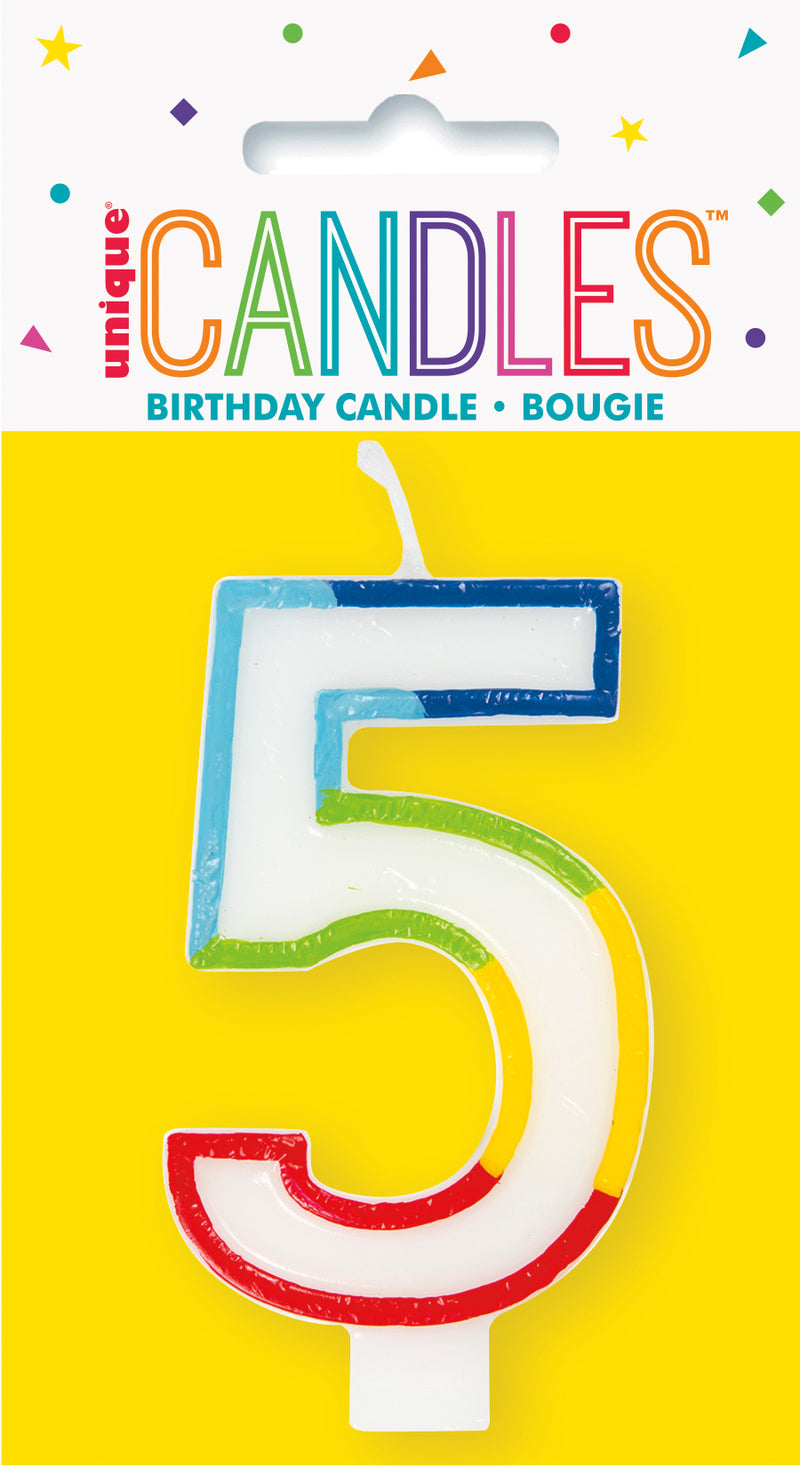 CANDLE: RAINBOW POLKA DOTS BORDER NUMBER 5 BIRTHDAY CANDLE