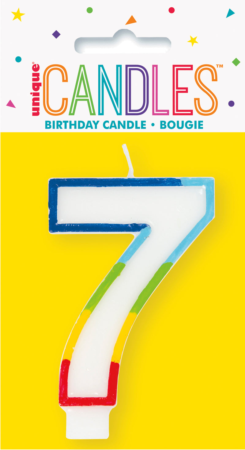 CANDLE: RAINBOW POLKA DOTS BORDER NUMBER 7 BIRTHDAY CANDLE