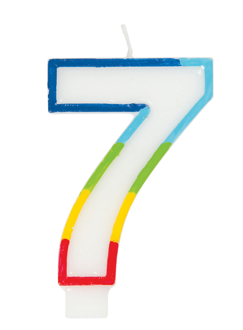 CANDLE: RAINBOW POLKA DOTS BORDER NUMBER 7 BIRTHDAY CANDLE