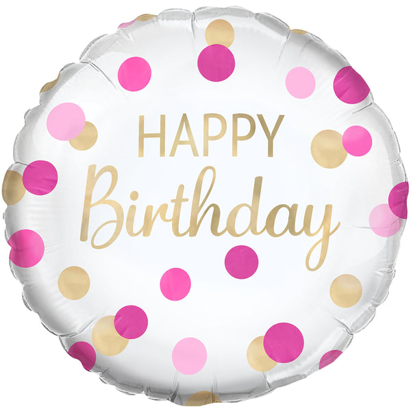 18" PINK GOLD CONFETTI HAPPY BIRTHDAY  FOIL