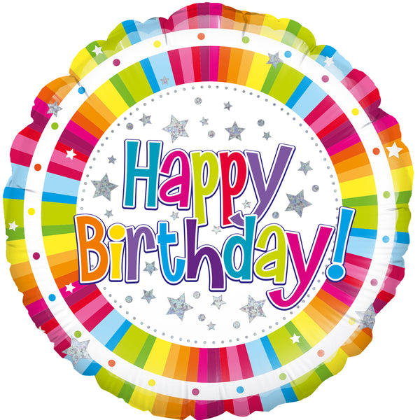 18" BRIGHT STRIPE BIRTHDAY HOLOGRAPHIC FOIL