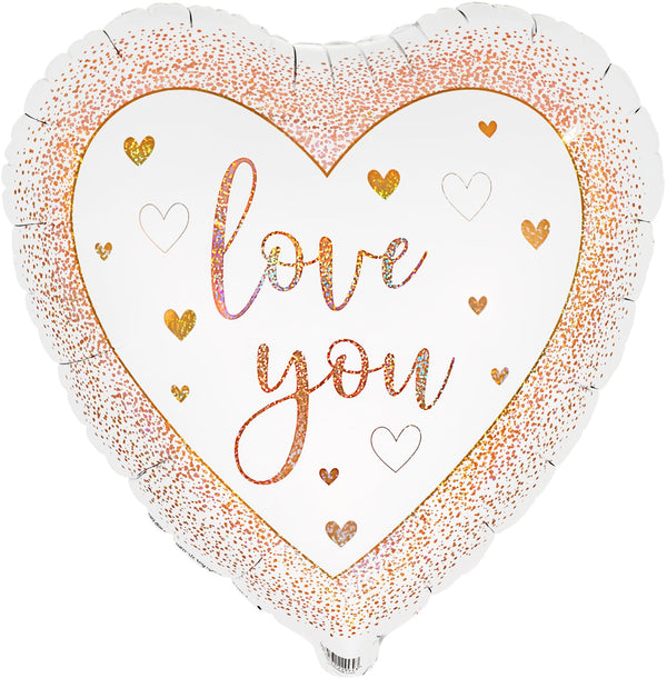 18" HEART LOVE YOU ROSE GOLD HOLOGRAPHIC FOIL