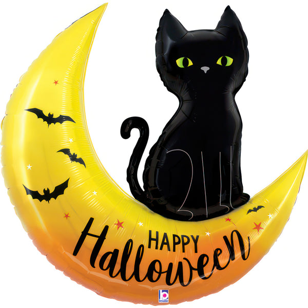 41" HAPPY HALLOWEEN MOON & CAT FOIL