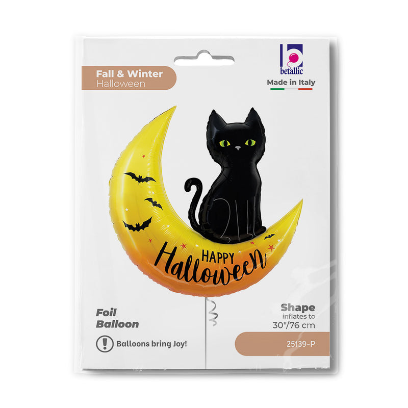 41" HAPPY HALLOWEEN MOON & CAT FOIL