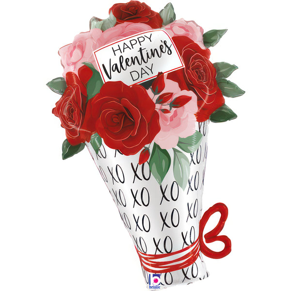 30" SATIN VALENTINE ROSE BOUQUET FOIL