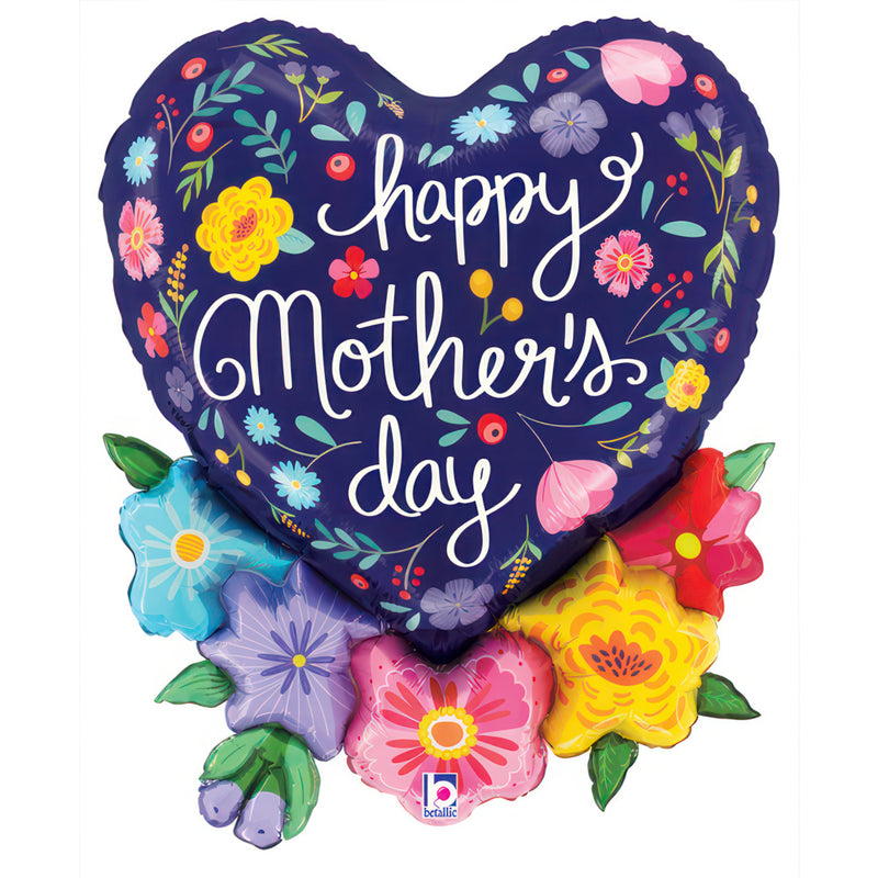 28" MOTHER'S DAY FOLK FLORAL HEART FOIL