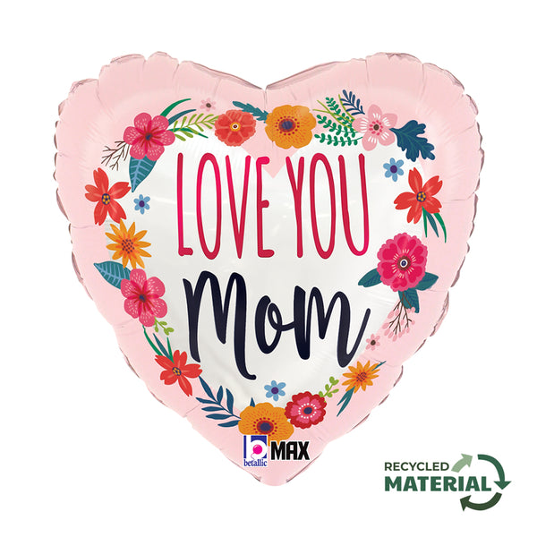 18" HEART SATIN LOVE YOU MOM BLOSSOM FOIL