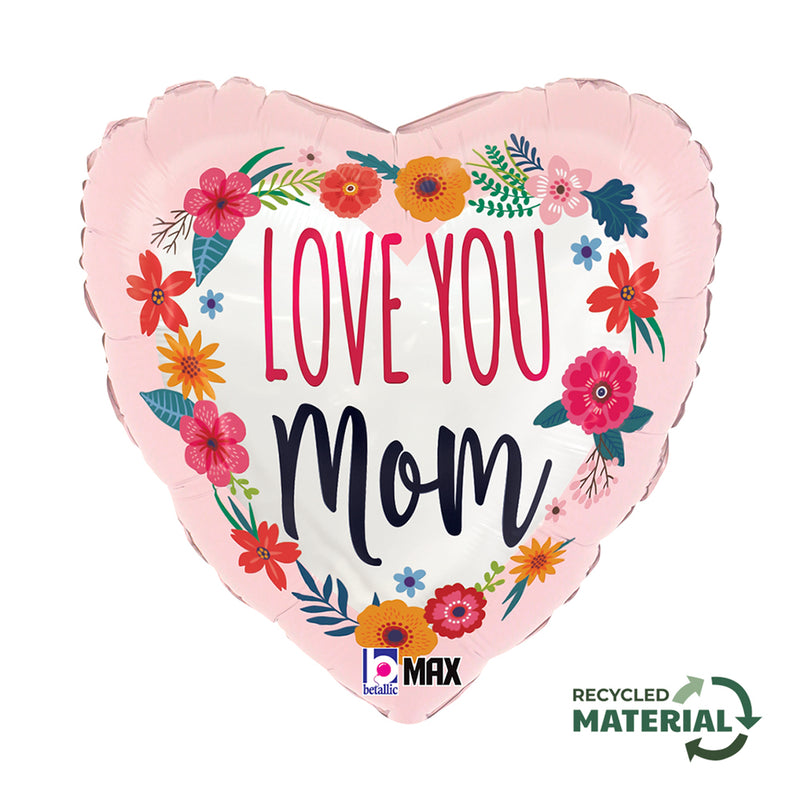 18" HEART SATIN LOVE YOU MOM BLOSSOM FOIL