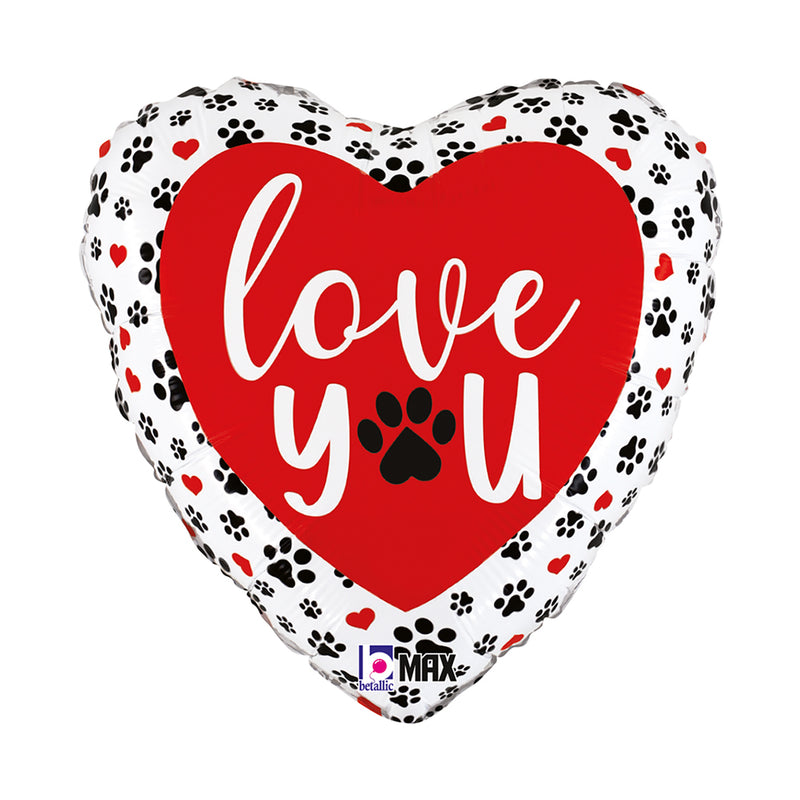 18" HEART LOVE YOU PAW PRINTS FOIL