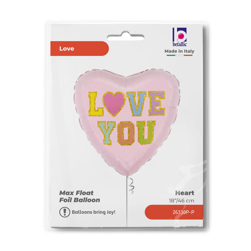 18" HEART LOVE YOU PATCH HEART FOIL