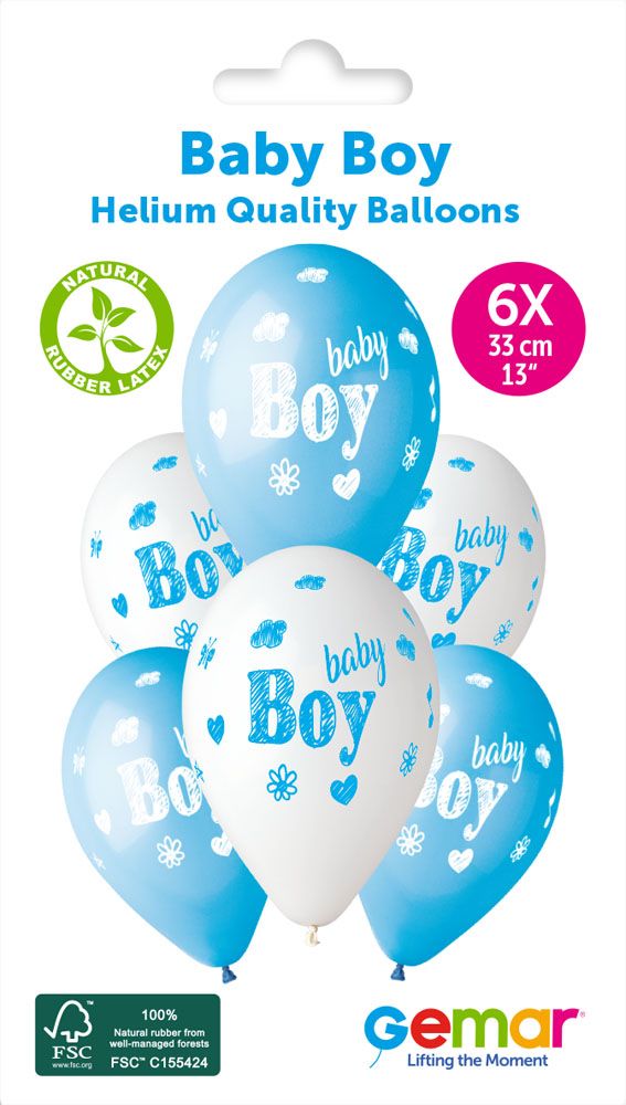 13" GEMAR RETAIL LATEX BABY BOY #935 (6 BALLOONS PER PACK)