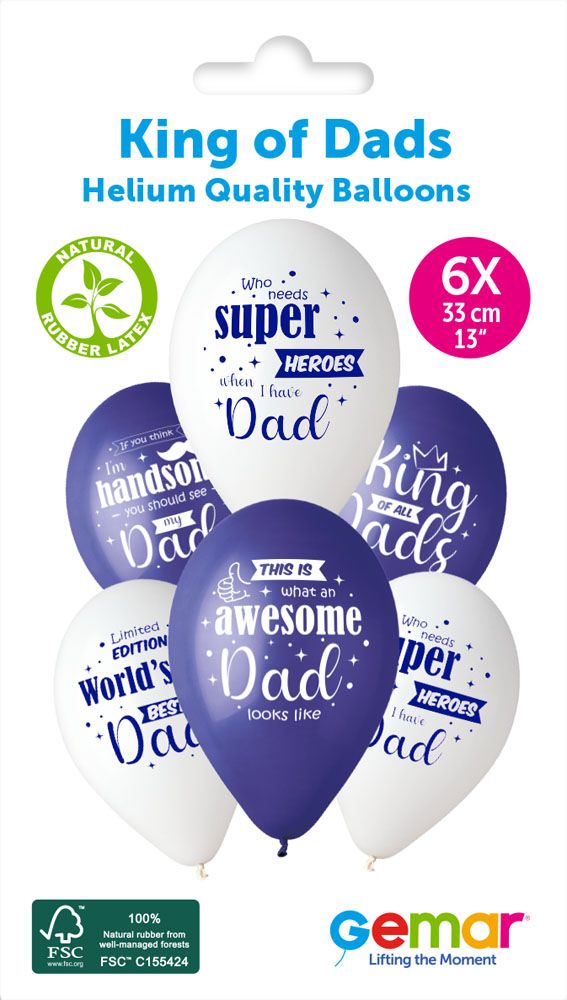 13" GEMAR RETAIL LATEX KING OF ALL DADS #1234-1235-1236-1237-1238 (6 BALLOONS PER PACK)