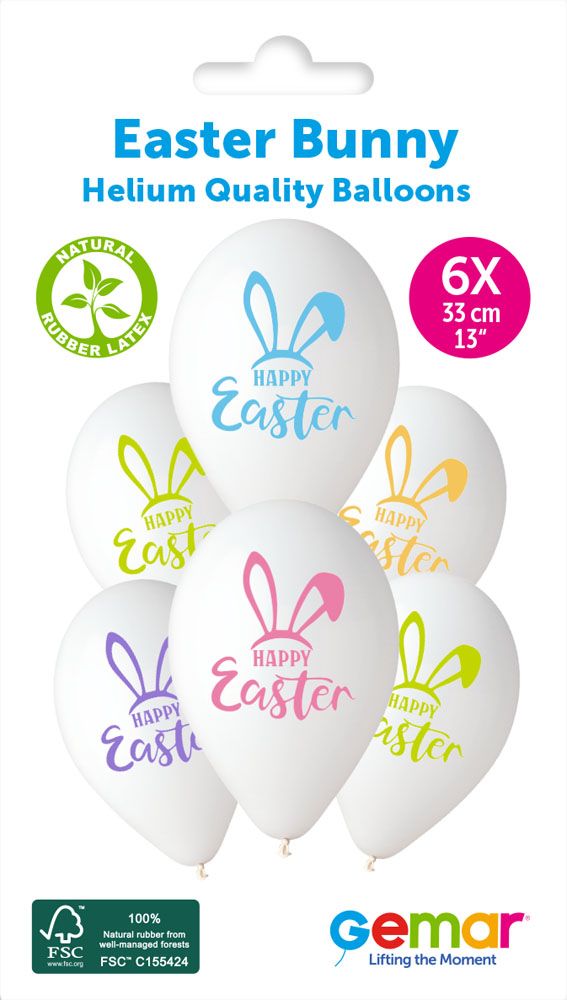 13" GEMAR RETAIL LATEX EASTER BUNNY #1224 (6 BALLOONS PER PACK)