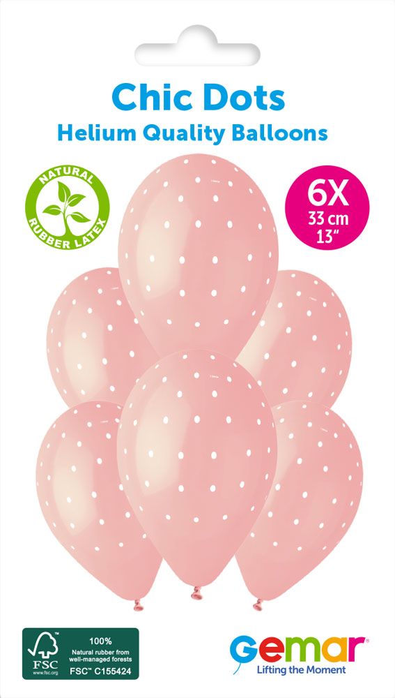 13" GEMAR RETAIL LATEX CHIC DOTS #1051 PINK (6 BALLOONS PER PACK)