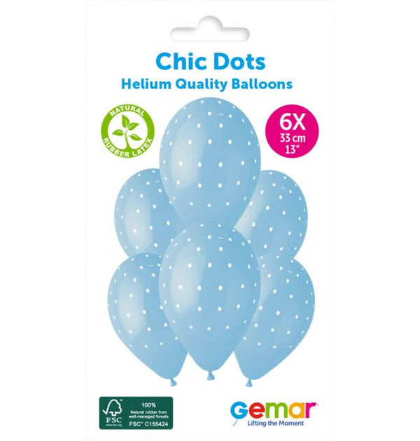 13" GEMAR RETAIL LATEX CHIC DOTS #1051 BLUE (6 BALLOONS PER PACK)