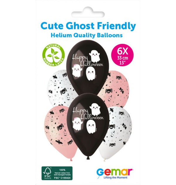 13" GEMAR RETAIL LATEX CUTE GHOST HALLOWEEN #1225 (6 BALLOONS PER PACK)