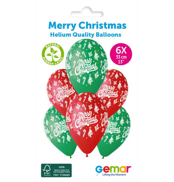 13" GEMAR RETAIL LATEX MERTY CHRISTMAS #122 (6 BALLOONS PER PACK)