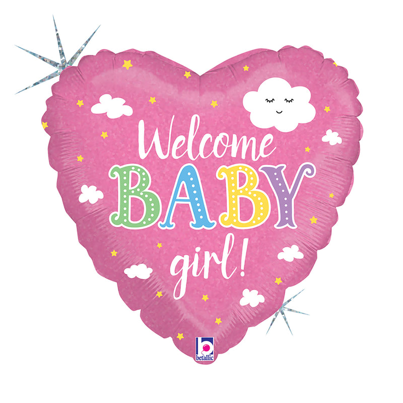 18" HEART WELCOME BABY GIRL HOLOGRAPHIC FOIL