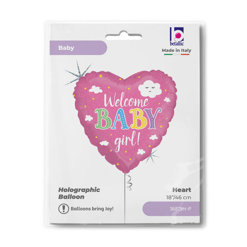 18" HEART WELCOME BABY GIRL HOLOGRAPHIC FOIL