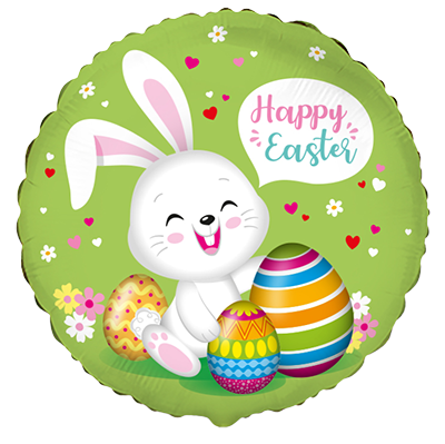 18" ROUND HAPPY EASTER BUNNY AND EGGS FOIL