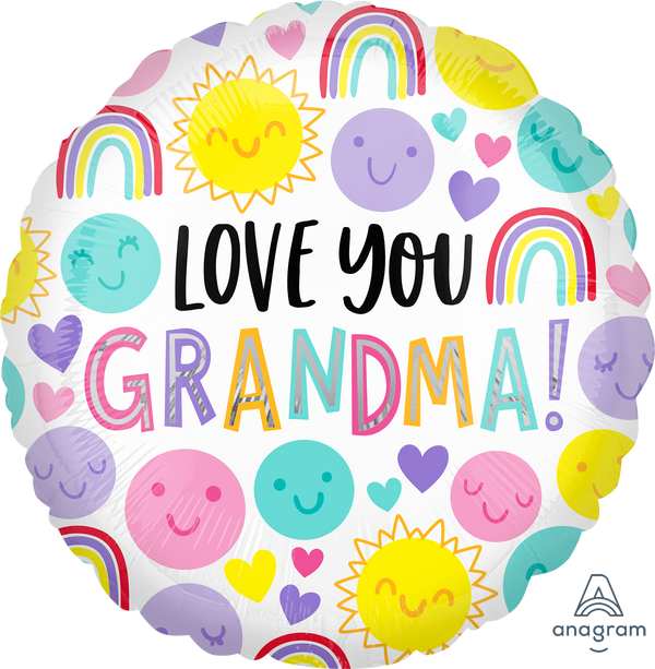 18" LOVE YOU GRANDMA HAPPY FACES FOIL