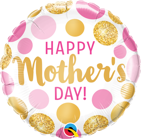 18" ROUND MOTHER'S DAY PINK & GOLD DOTS FOIL