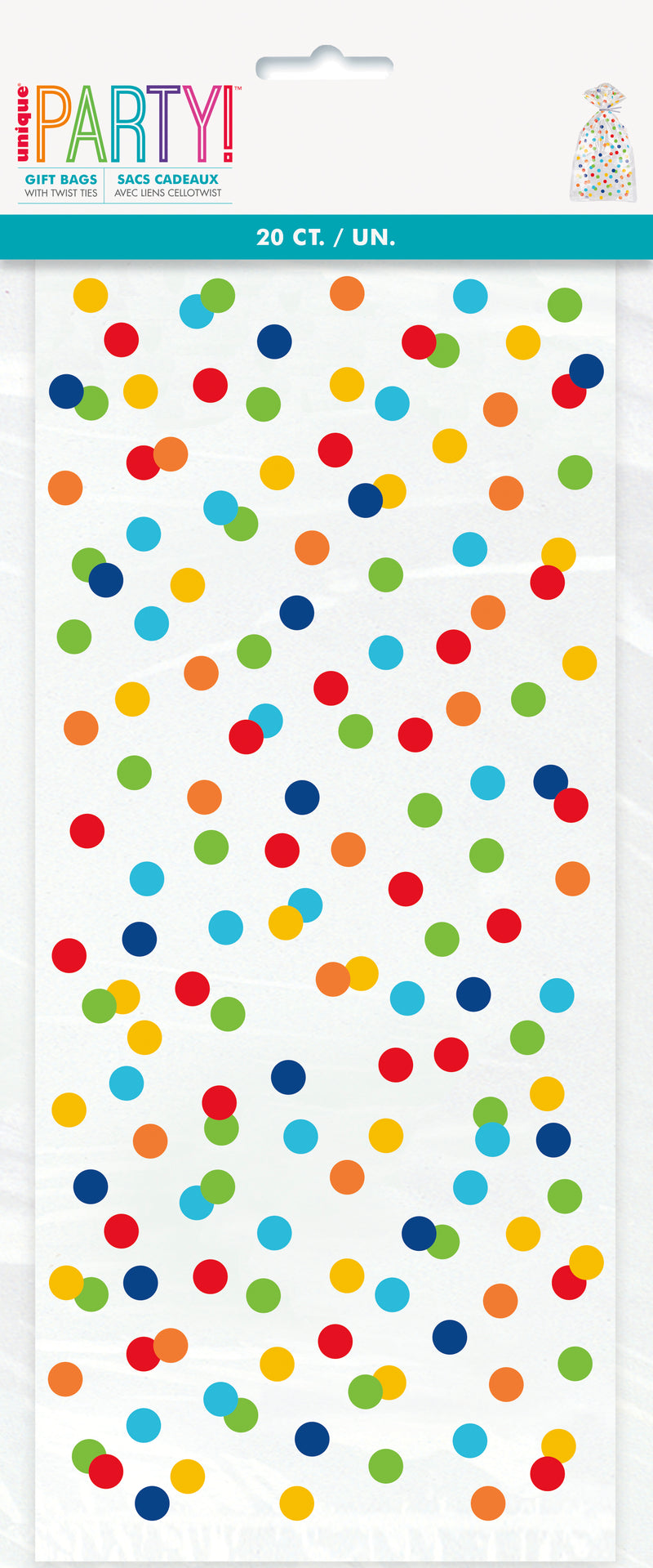 BAGS: RAINBOW POLKA DOTS CELLOPHANE BAGS (20 PER PACK)