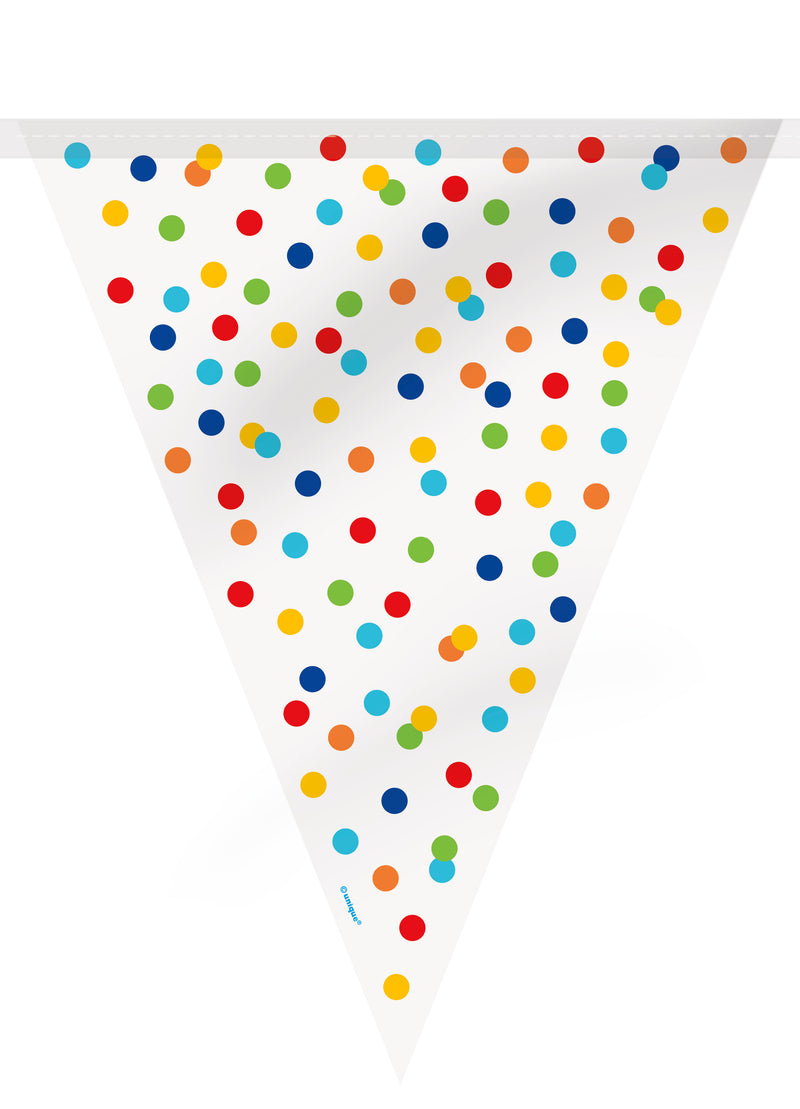 BANNER: 12FT RAINBOW POLKA DOTS BUNTING FLAG BANNER