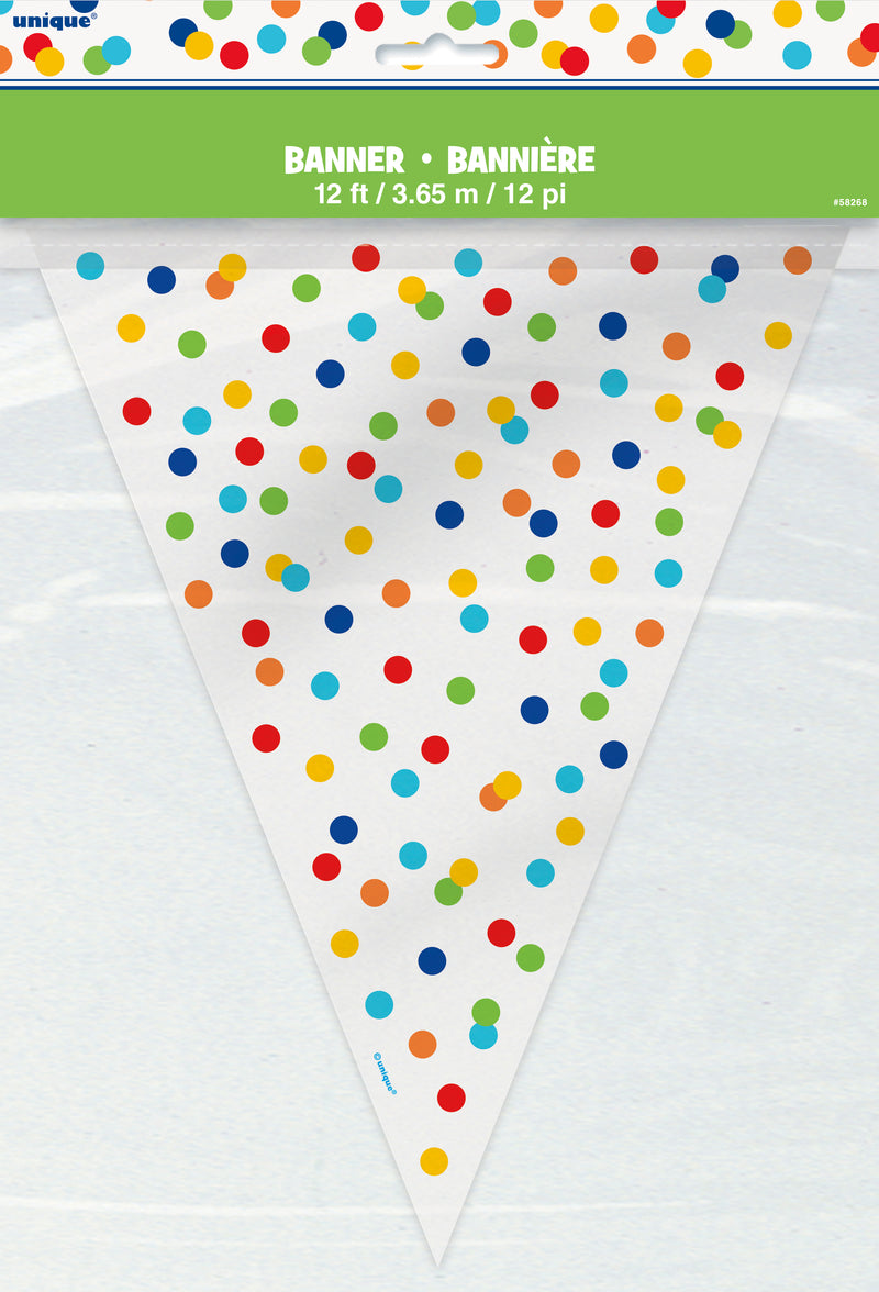 BANNER: 12FT RAINBOW POLKA DOTS BUNTING FLAG BANNER