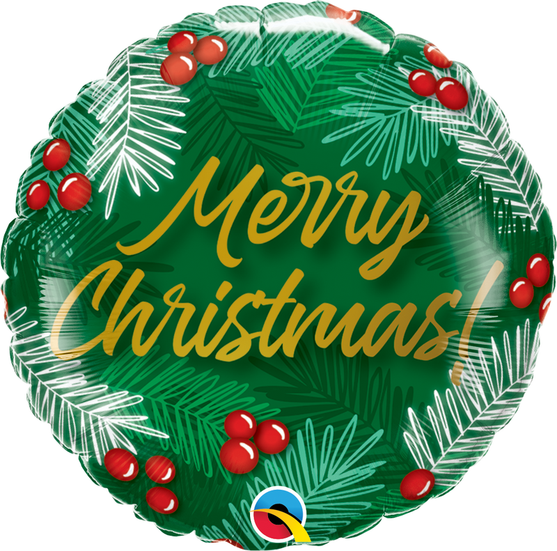 18" ROUND CHRISTMAS GREENS & BERRIES FOIL