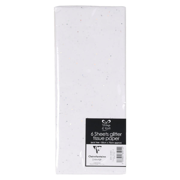 6 SHEETS GLITTER TISSUE PAPER WHITE