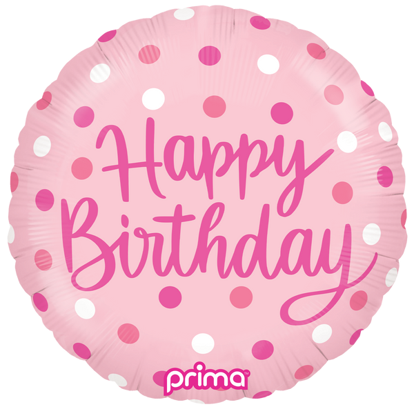 18" ROUND HAPPY BIRTHDAY PINK DOTS FOIL