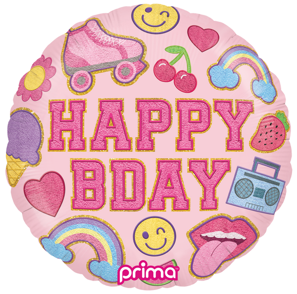 18" ROUND HAPPY BIRTHDAY GIRL PATCHES FOIL