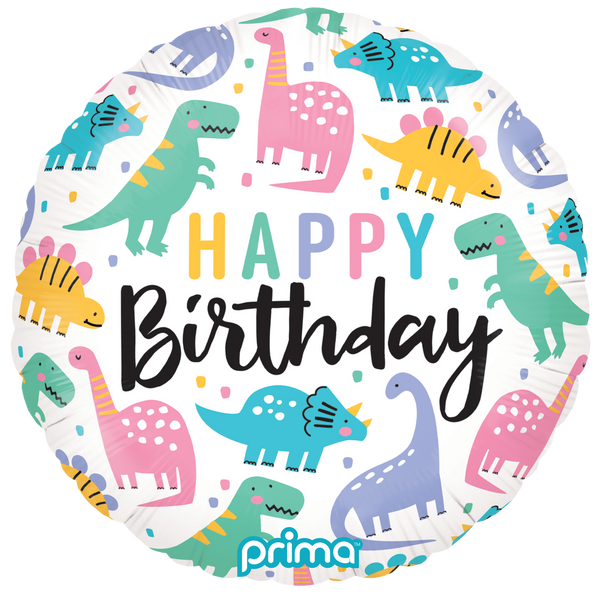 18" ROUND HAPPY BIRTHDAY COLOURFUL DINOS FOIL