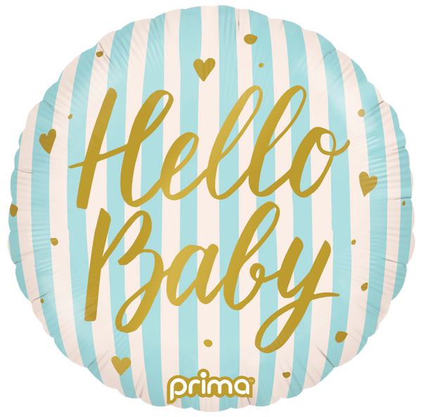 18" ROUND HELLO BABY BLUE STRIPES FOIL