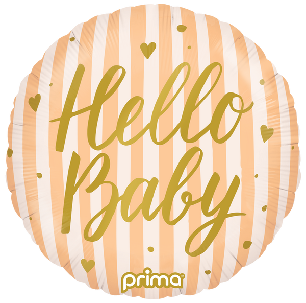 18" ROUND HELLO BABY PEACH STRIPES FOIL