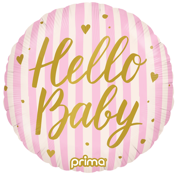 18" ROUND HELLO BABY PINK STRIPES FOIL