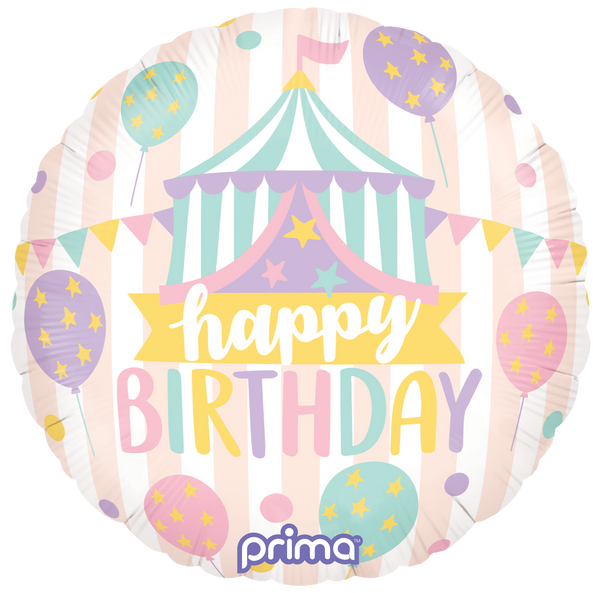 18" ROUND HAPPY BIRTHDAY PASTEL CIRCUS FOIL