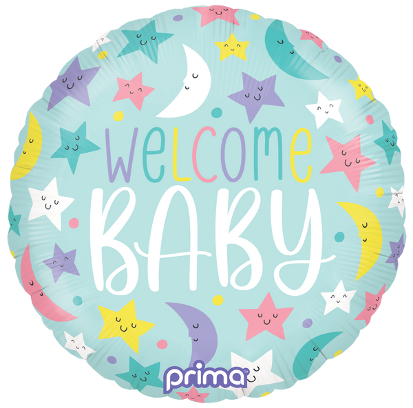 18" ROUND WELCOME BABY MOONS & STARS FOIL